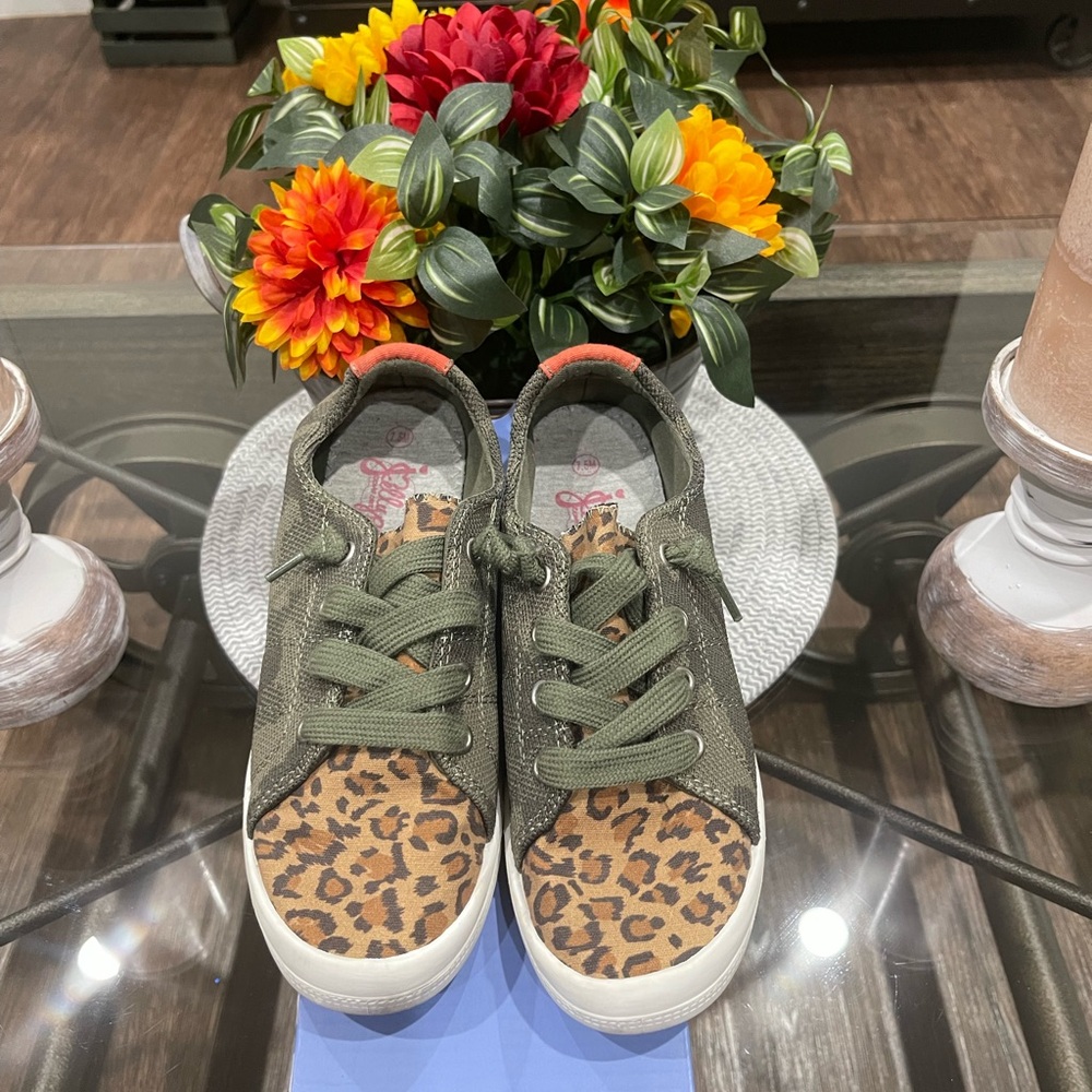 Jellypop Leopard Print Sneakers with Green Laces